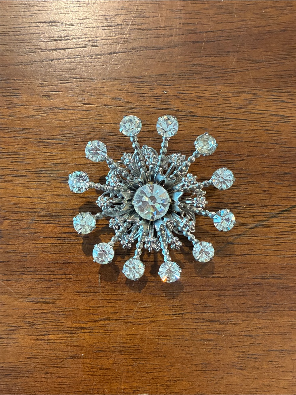 Silver Rhinestone Snowburst Brooch